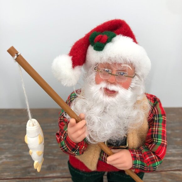 Holiday Creations 2000 Posable Santa Figurine Fishing Waders Cabin Man Cave Up N - Picture 2 of 6